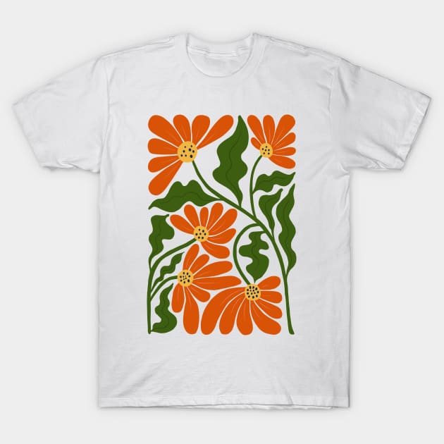 Abstract Red Green Flowers T-Shirt by JunkyDotCom